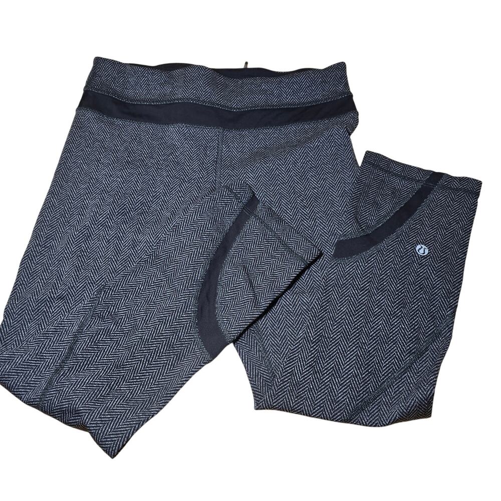 Lululemon Run Inspire Crop II Giant Herringbone Black Heathered Size 6